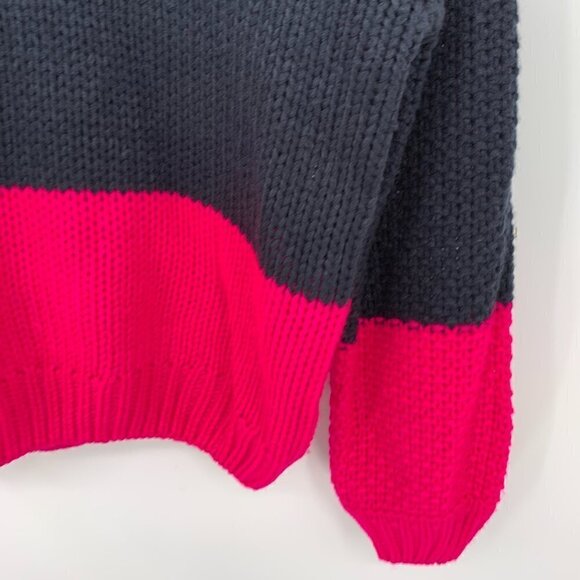 NWT Elodie Chunky Knit Colorblock Crew-Neck Pullover Sweater Blue/Pink Womens XS - Picture 5 of 7